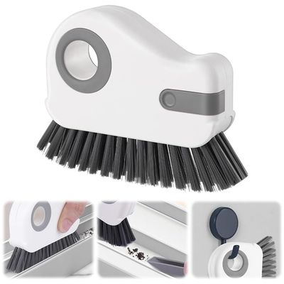 2 in 1 Window Track Cleaning Brush Tools, Hard Bristle Crevice Cleaning Brush, Multifunctional Gap Scrub Brush with Hidden Scraper, Groove Cleaning Brush for Sliding Door Track, Window Sill (Gray)