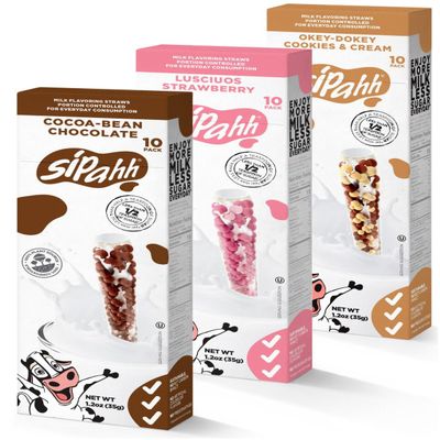 Sipahh Milk Straws Flavoring Starter Pack 30 Count Flavored Milk for Kids Chocolate, Strawberry & Cookies & Cream