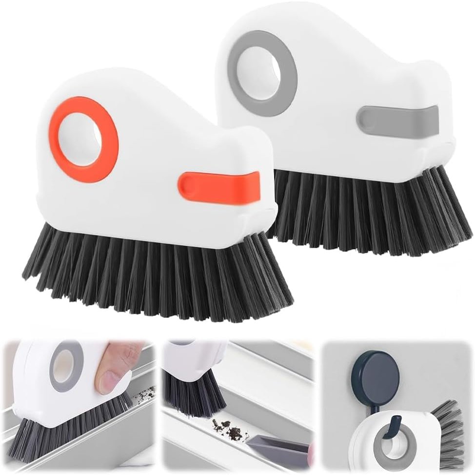 2 in 1 Window Track Cleaning Brush Tools, Hard Bristle Crevice Cleaning Brush, Multifunctional Gap Scrub Brush with Hidden Scraper, Groove Cleaning Brush for Sliding Door Track, Window Sill (Mix#1)