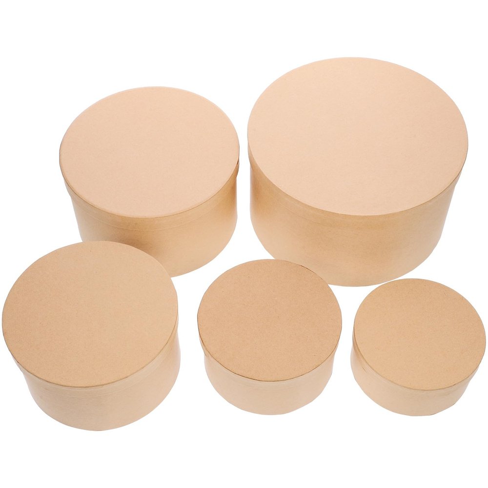 Alipis Kraft Paper Storage Boxes 5pcs Set, DIY Painting Circular Wrapping Boxes for Holiday Decorations, Candy, Jewelry, Cosmetic Storage, Festive Packaging