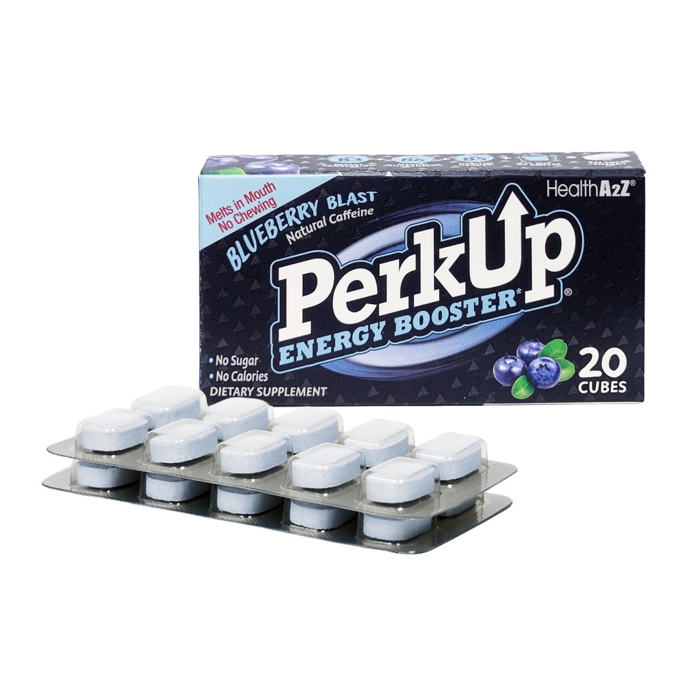 HealthA2Z PerkUp Energy Booster | Melt-in-mouth Cubes with 50 mg Natural Caffeine & B Vitamins for Energy, Focus & Productivity | A Healthy Alternative to Coffee & Energy Drinks