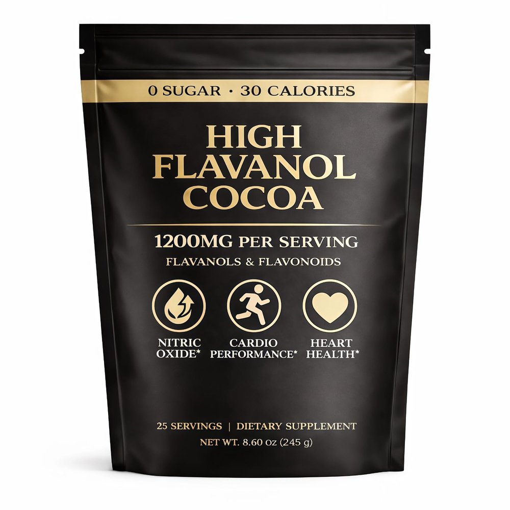 High Flavanol Cocoa Powder, 1200mg Flavanols & Flavonoids per Serving, 600mg Epicatechin, 10X Concentrated Cocoa Extract, 0 Sugar, 30 Calories, Daily Cocoa Mix for Coffee & Smoothies, 25 Servings