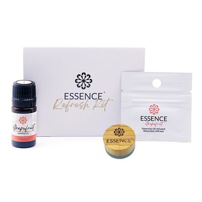 Essence Refresh Kit | Solid Scents Essential Oils | Aromatherapy Nasal Diffuser | Personal Scent Clip for Travel, Work & Everyday Use | Made in USA | Grapefruit | Bamboo/Glass Pod