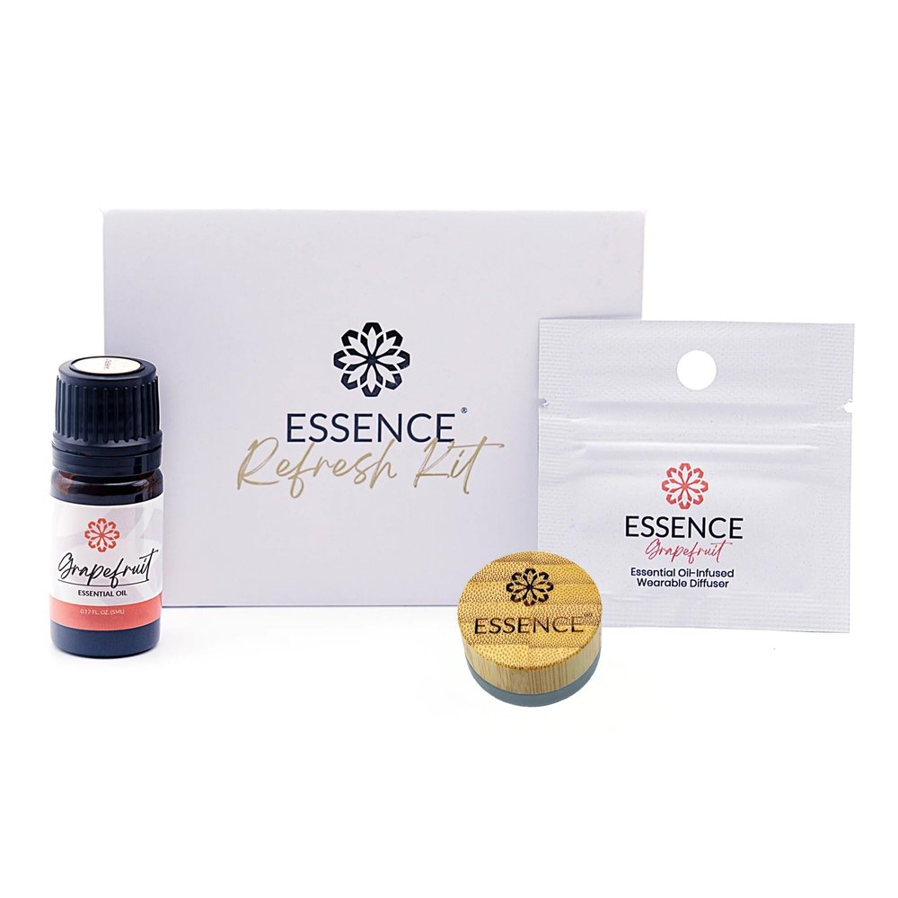 Essence Refresh Kit | Solid Scents Essential Oils | Aromatherapy Nasal Diffuser | Personal Scent Clip for Travel, Work & Everyday Use | Made in USA | Grapefruit | Bamboo/Glass Pod