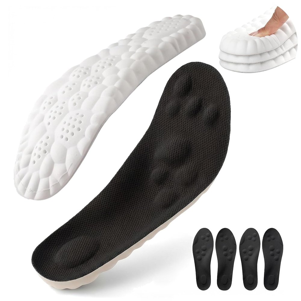 2026 New 4D Cloud Insoles Men Women, Insoles for Standing All Day, 2 Pair Memory Foam Insoles with Arch Support Shock Absorption, Foot Pain Relief and Fatigue Reduction (Black, US M 7-8|W 8.5-9.5)