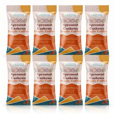 Snacks Solutions Sprouted Cashews, Vegan Plant Based Snack, Gluten Free Cashew Nuts, Lightly Sweet Maple Syrup & Coffee Flavor, Protein Snack, Healthy Gourmet Nuts (2 Ounce (Pack of 8) (Maple Coffee))