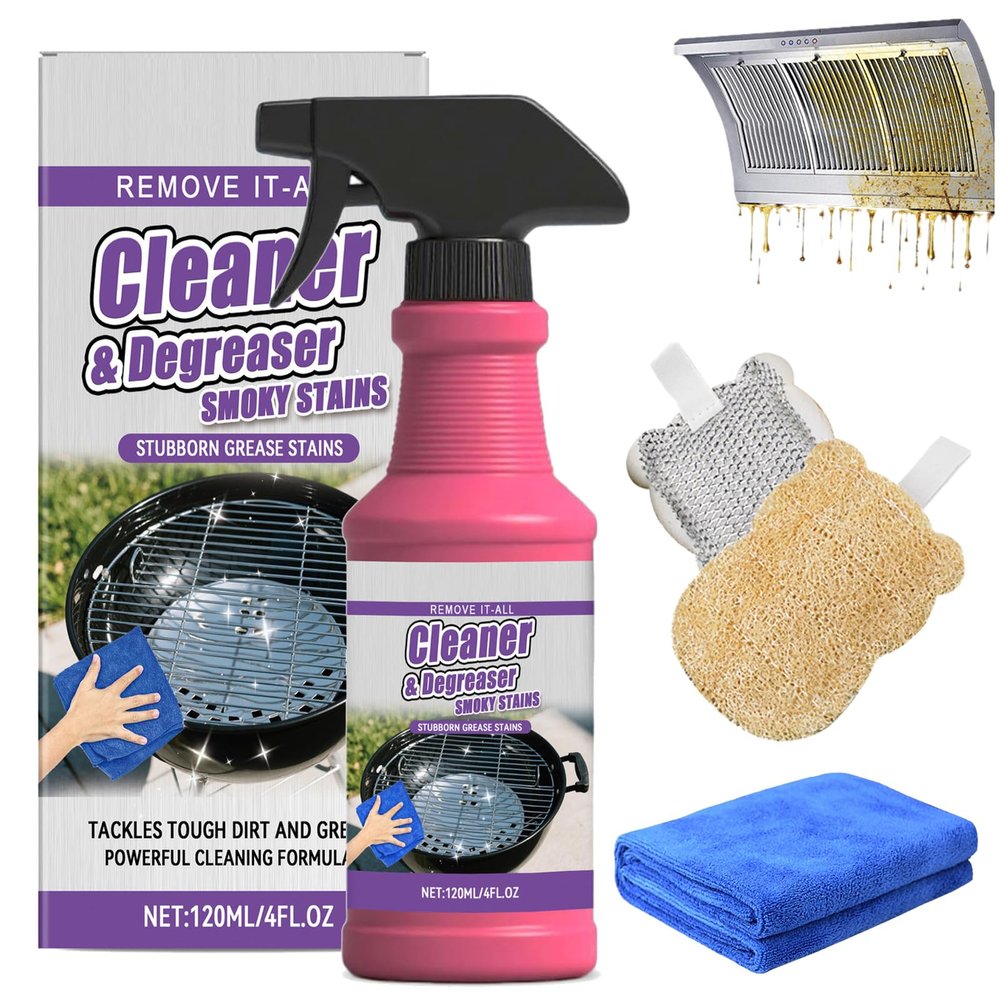 Rivoneed Grill Cleaner, Fast-Acting Heavy-Duty Grill Degreaser Spray, BBQ Grill Cleaner Spray, Cleaner and Degreaser Smoky Stains, Heavy Duty Cleaning for Outdoor or Kitchen Stove and Cookware (1pcs)