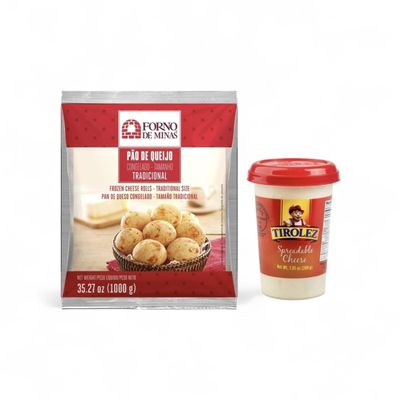 Forno de Minas Brazilian Cheese Bread 35.27 oz | Tirolez Spreadable Cheese 7.05 oz | Exclusive Brazil in Texas Bracelet | Pao de Queijo Tradicional + Requeijao | Bundle by Brazil in Texas