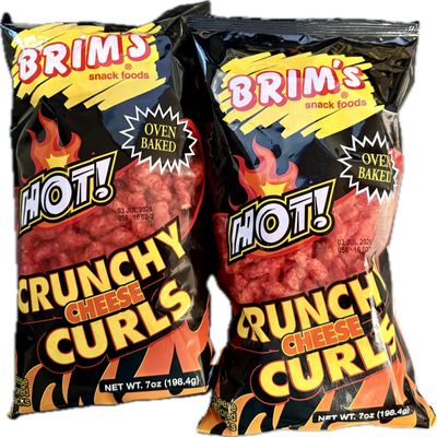 Brim's Hot Crunchy Cheese Curls, Oven Baked, Spicy Cheese Flavored Snacks, 7 oz (Pack of 2)