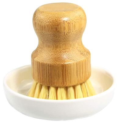 CONGARTENO Kitchen Dish Scrubbers 2pcs Set with Natural Agave Fiber and Draining Holder, Pot Cleaner and Household Dish Brush for Wok and Pan Cleaning