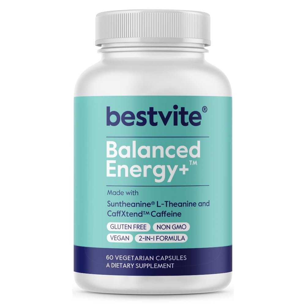 BESTVITE Balance Energy + with L-Theanine & Caffeine (60 Vegetarian Capsules) - No Stearates - Vegan - Non GMO - Gluten Free