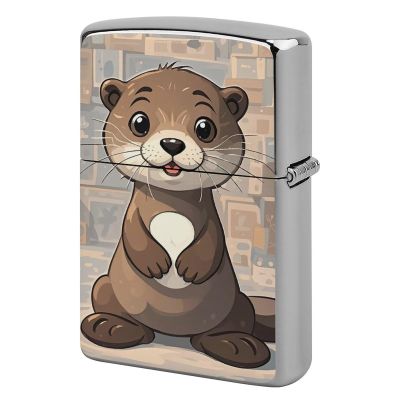 Custom Cartoon Cute Otter Lighter Case Personalized Metal Lighter Cover Holder Reusable Shockproof Protective Lighters Without Insert Gift for Men Women Dad Husband