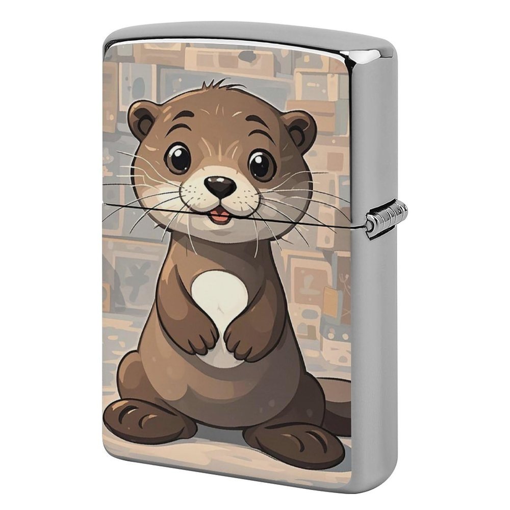 Custom Cartoon Cute Otter Lighter Case Personalized Metal Lighter Cover Holder Reusable Shockproof Protective Lighters Without Insert Gift for Men Women Dad Husband