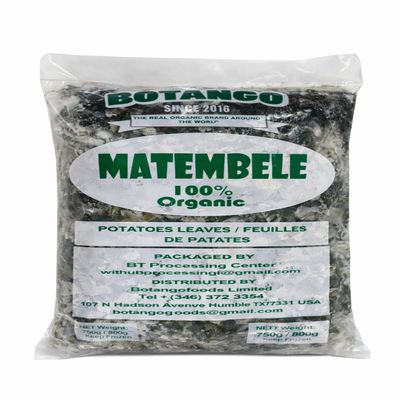 African Potato Leaves Matembele Frozen Organic Greens, Authentic African Vegetable Leaves for Stew, Soup & Sauce, Washed Cut Ready to Cook, Traditional International Grocery Family Pack 800g
