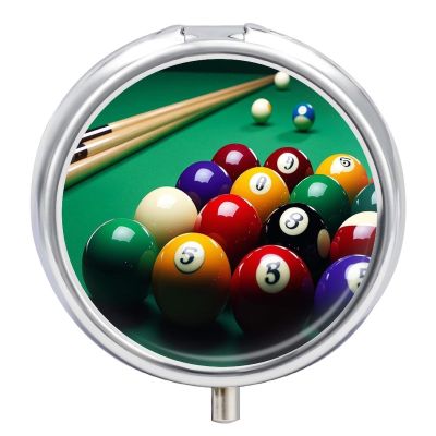 Billiards Pill Box Portable Mini Travel Pill Organizer Holder 3 Compartment Decorative Round Pills Case Exquisite Daily Vitamin Container for Cod Liver Oil