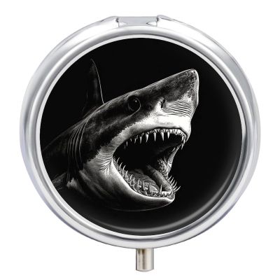 Black Shark Head Pill Box Portable Mini Travel Pill Organizer Holder 3 Compartment Decorative Round Pills Case Exquisite Daily Vitamin Container for Cod Liver Oil