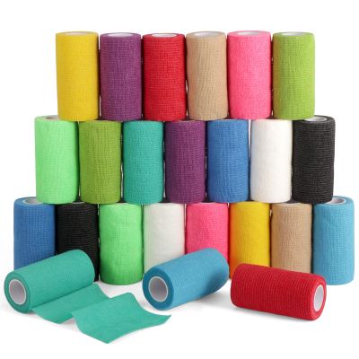 Elastic Self Adhesive Bandage Wrap 4 Inch, Breathable Non Woven Cohesive Bandage, Vet Wrap for Dogs, Ankle Sprains Swelling, Sports Athletic Tape (24 Count Color)