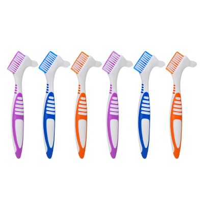 OSOLADY 6Pcs Denture Toothbrush Kit, Dual-Head Denture Brush with Soft Bristles, Small Dental Cleaning Brushes for False Teeth, Aligner Retainer Care