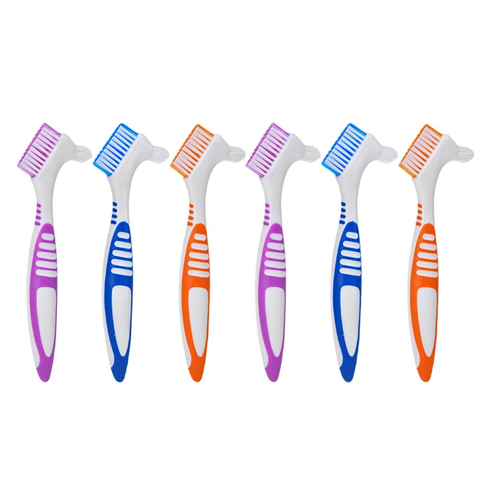 OSOLADY 6Pcs Denture Toothbrush Kit, Dual-Head Denture Brush with Soft Bristles, Small Dental Cleaning Brushes for False Teeth, Aligner Retainer Care