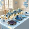 Qyntelix Blue Plates and Napkins Party Supplies for 48 Guests, Disposable 7&9 Gradient Light Blue Scalloped Paper Plates Tableware Set for Birthday Party, Wedding, Baby Shower Decorations view 3