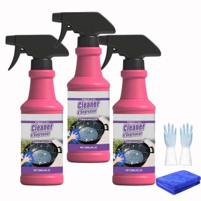 Fast-Acting Heavy-Duty Grill Degreaser Spray, Foaming Multi-Surface Cleaner for Stainless Steel Oven Racks Griddles, BBQ Grill Cleaner for Burnt Food and Grease (3Pcs)