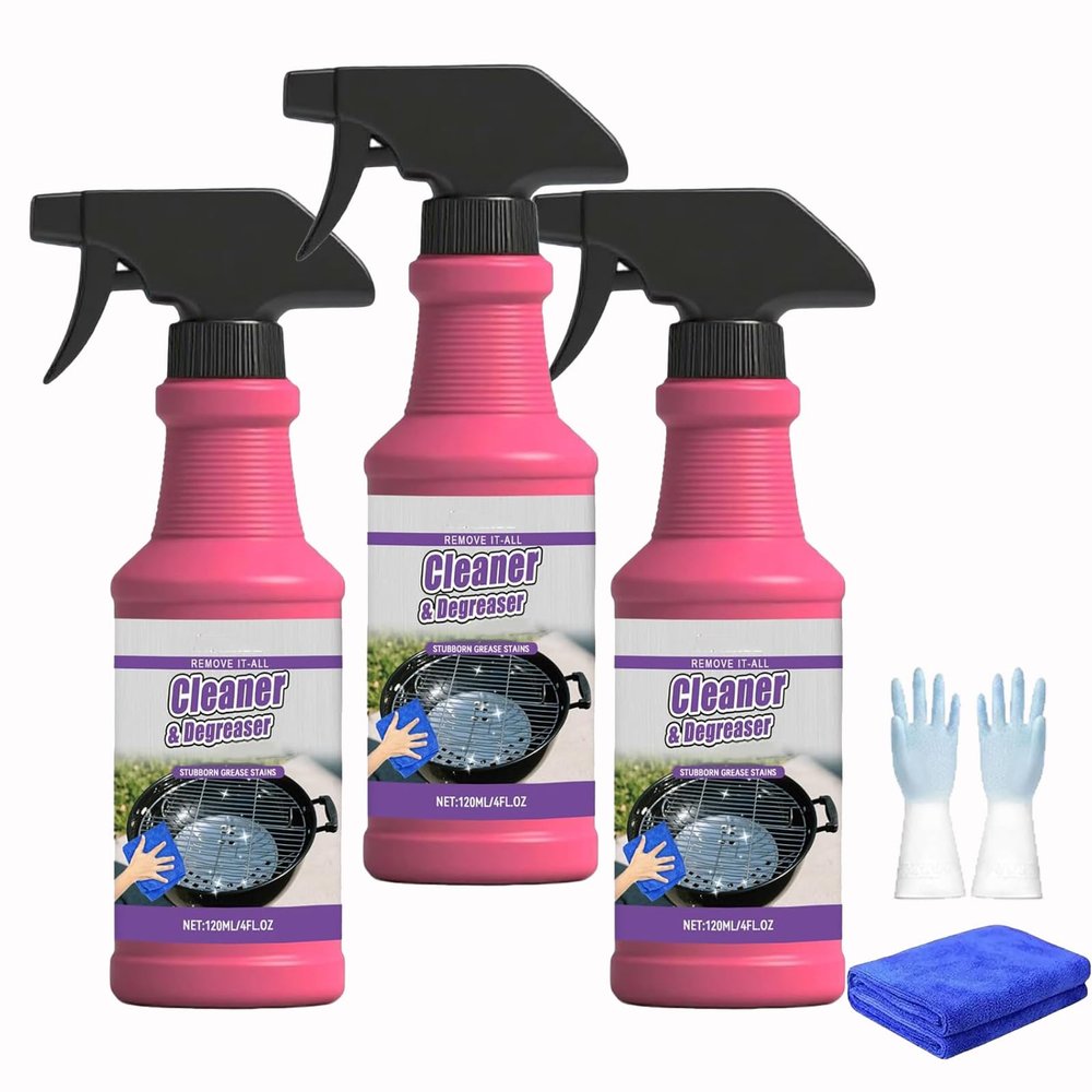 Fast-Acting Heavy-Duty Grill Degreaser Spray, Foaming Multi-Surface Cleaner for Stainless Steel Oven Racks Griddles, BBQ Grill Cleaner for Burnt Food and Grease (3Pcs)