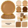 Brown Plates and Napkins Party Supplies for 24 Guests, Disposable 7&9 Gradient Brown Scalloped Paper Plates Tableware Set for Birthday PartyBoho,Baby Shower, Autumn, Thanksgiving Decorations view 1
