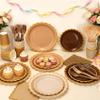 Brown Plates and Napkins Party Supplies for 24 Guests, Disposable 7&9 Gradient Brown Scalloped Paper Plates Tableware Set for Birthday PartyBoho,Baby Shower, Autumn, Thanksgiving Decorations view 4