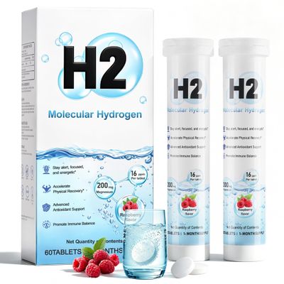 Hydrogen Water Tablets, H2 Molecular Hydrogen Tablet 16PPM, Hydrogen Tablets for Drinking Water with Magnesium, Fast Dissolving for Energy, Focus & Anti-Aging, Antioxidant Support, 60 Count Raspberry