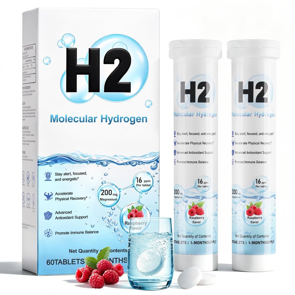 Hydrogen Water Tablets, H2 Molecular Hydrogen Tablet 16PPM, Hydrogen Tablets for Drinking Water with Magnesium, Fast Dissolving for Energy, Focus & Anti-Aging, Antioxidant Support, 60 Count Raspberry
