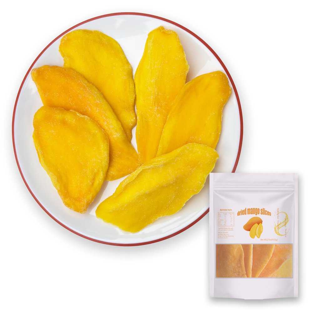 Dried Mango Slices Thick & Large Cuts Bagged / 23oz (652g),Dry Mango Snacks Slices,Chewy Ripened Mangos Dried Fruits with Natural Tangy Sweetness, Rich in Vitamin C and Fiber