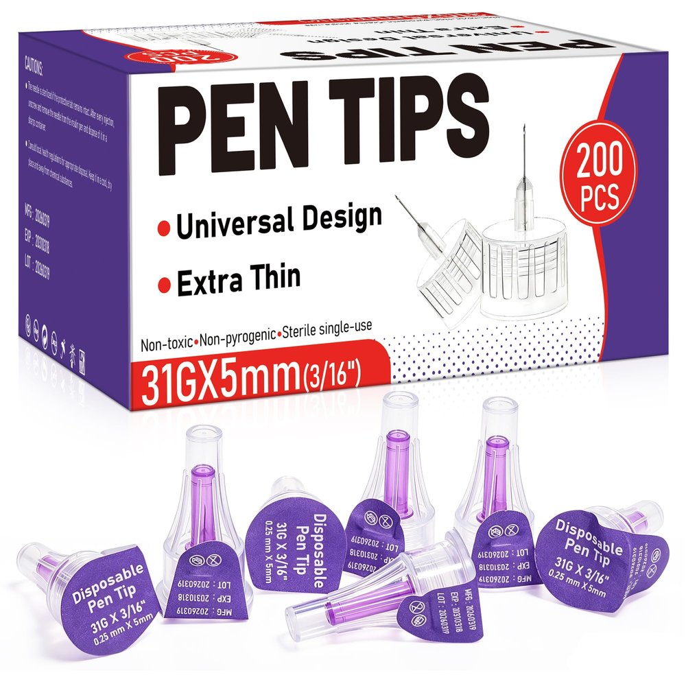 Pen Tips,31Gx5mm(3/16''),Box of 200 Count,Universal Design