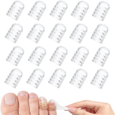 20 Pcs Silicone Anti-Friction Toe Protector, Soft Clear Little Gel Toe Protectors Breathable Toe Covers, Breathable Toe Covers, Breathable Silicone Little Toe Sleeves Women Men, Running, Hiking (20)