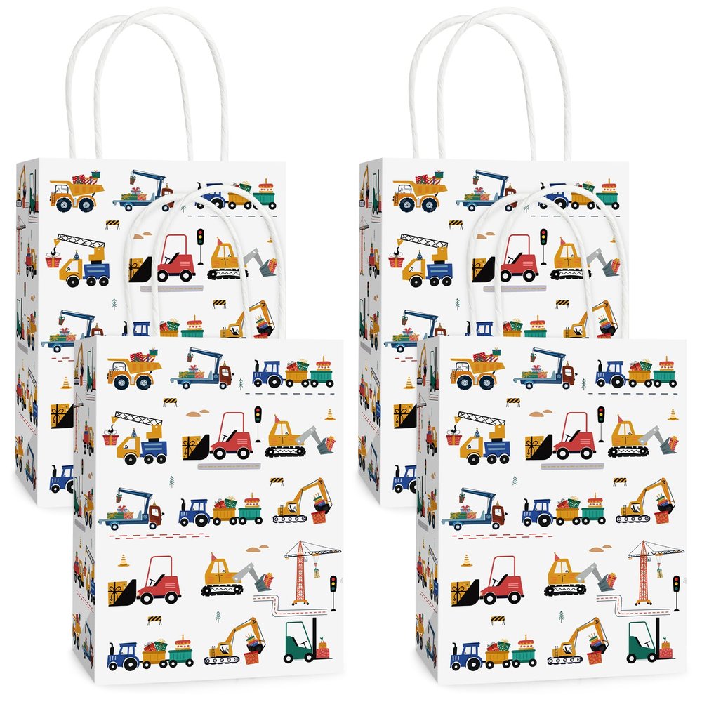 Lemicin 12 Pcs Construction Birthday Party Favor Construction Party Gift Bags with Handles Truck Paper Snack Treat Goodie Bag Candy Gift Wrapping for Truck Themed Birthday Decoration Supplies