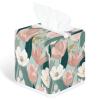 YCCZCPRL Tulip Flower Tissue Box Cover Facial Paper Organizer Dispenser with Bottom Belt for Bathroom, Kitchen, Night Stands, Home, Car, Pink White Floral view 1