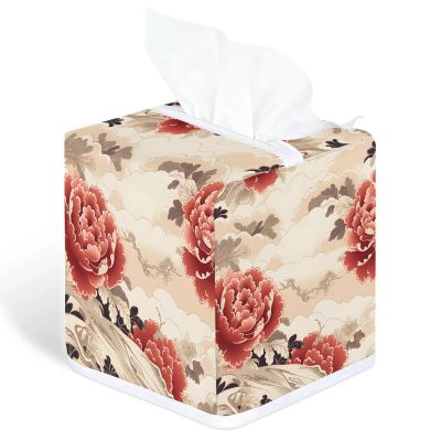 YCCZCPRL Peony Flower Tissue Box Cover Facial Paper Organizer Dispenser with Bottom Belt for Bathroom, Kitchen, Night Stands, Home, Car, Floral