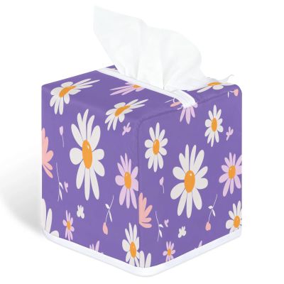 YCCZCPRL Purple Daisy Tissue Box Cover Facial Paper Organizer Dispenser with Bottom Belt for Bathroom, Kitchen, Night Stands, Home, Car, Floral