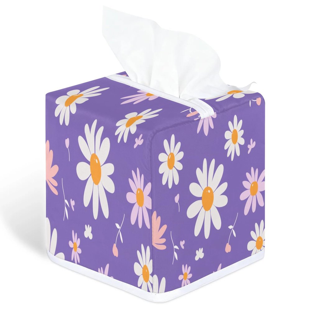 YCCZCPRL Purple Daisy Tissue Box Cover Facial Paper Organizer Dispenser with Bottom Belt for Bathroom, Kitchen, Night Stands, Home, Car, Floral