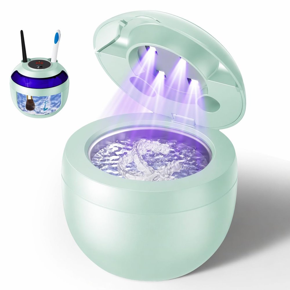 Ultrasonic Retainer Cleaner, Ultrasonic Cleaner Machine for Retainers, Dentures, Aligners, Mouth Guards, Jewelry & Rings, Cleaning Device with 4 Modes, Deep Clean for Dental Appliances, Green