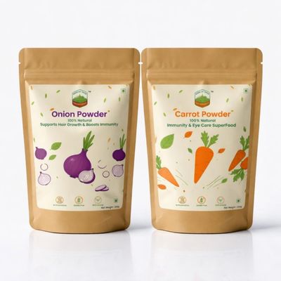 Buds of Taste Onion (Pack of 1) + Carrot (Pack of 1) | Farm Quality Vegetables for Cooking, Curries, Salads & Juices | Healthy Daily Use Kitchen Combo
