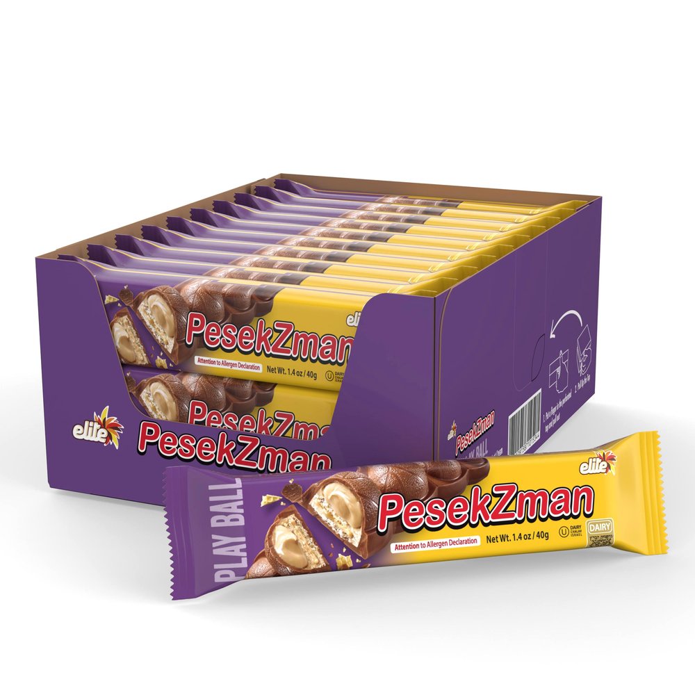 Elite PlayBall Pesek Zman Chocolate Bars, 20 Bars | Crispy Wafer & Hazelnut Cream, Milk Chocolate Coated, Basketball Shape, Product of Israel