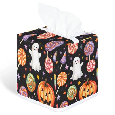 YCCZCPRL Halloween Ghost Tissue Box Cover Waterproof Facial Paper Organizer for Kitchen Dining Bathroom Cafe Spa Home Decor, Colorful Lollipop