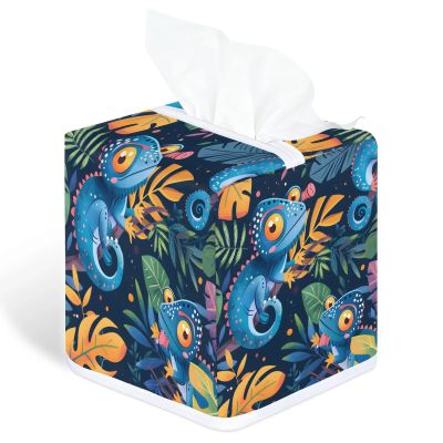 YCCZCPRL Funny Lizard Tissue Box Cover Waterproof Facial Paper Organizer for Kitchen Dining Bathroom Cafe Spa Home Decor, Tropical Leaves