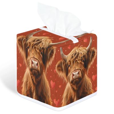 YCCZCPRL Highland Cow Tissue Box Cover Waterproof Facial Paper Organizer for Kitchen Dining Bathroom Cafe Spa Home Decor, Red Love