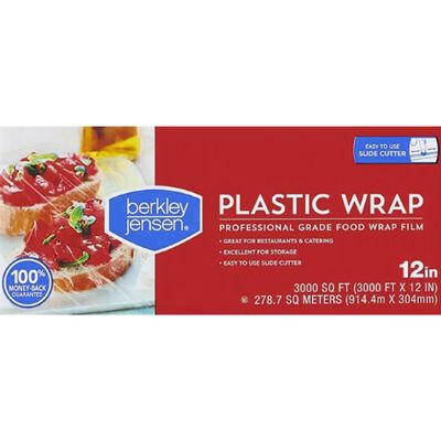 Professional Plastic Wrap Roll with Slide Cutter, 12 Inch x 3000 Feet (3000 Sq Ft) Food Storage Film, Heavy Duty Cling Wrap for Kitchen, Freezer & Microwave Use
