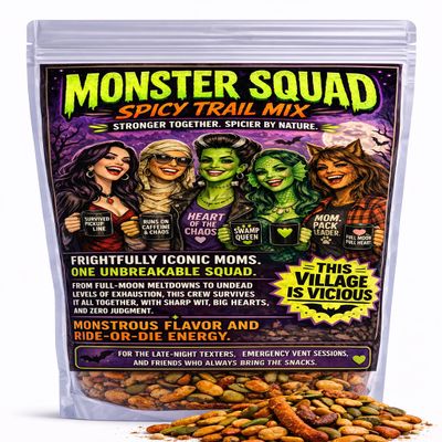 Classic Movie Monster Lovers Momster Squad Gourmet Trail Mix - Motherhood Friendship Gag Gift Mildly Spicy Snack Mix, Halloween Mothers Day Stocking Stuffer for Women