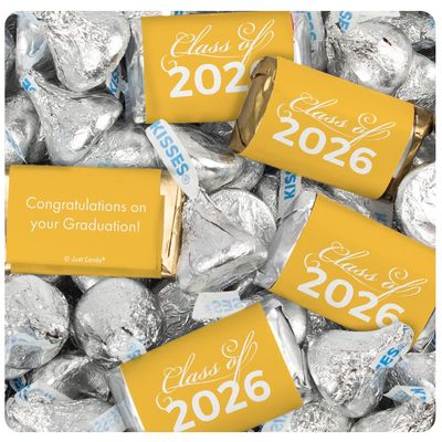 248 Pcs Yellow Graduation Class of 2026 Candy - Yellow Wrapped Miniatures and Silver Kisses For Party Favors, Goodie Bags, Dessert Tables And More (3 lbs)
