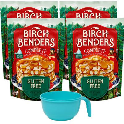 Birch Benders Gluten-Free Pancake & Waffle Mix, 14 Ounce (Pack of 4) with Mixing Bowl