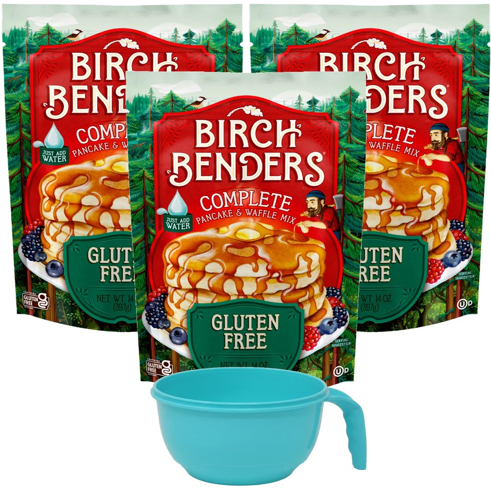 Birch Benders Gluten-Free Pancake & Waffle Mix, 14 oz (Pack of 3) with Mixing Bowl