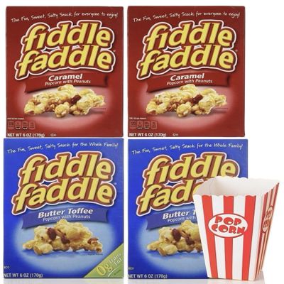 Fiddle Faddle & Crunch n Munch Popcorn Variety Pack (4 Boxes) + 1 FREE Popcorn Tub Sweet & Crunchy Snack Bundle